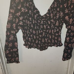 Arizona Jean Company Black and Pink Floral Blouse